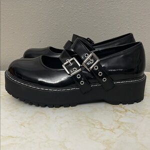 Black Patent Leather Double Buckle Platform Mary Jane Shoes by TORRID 13WW